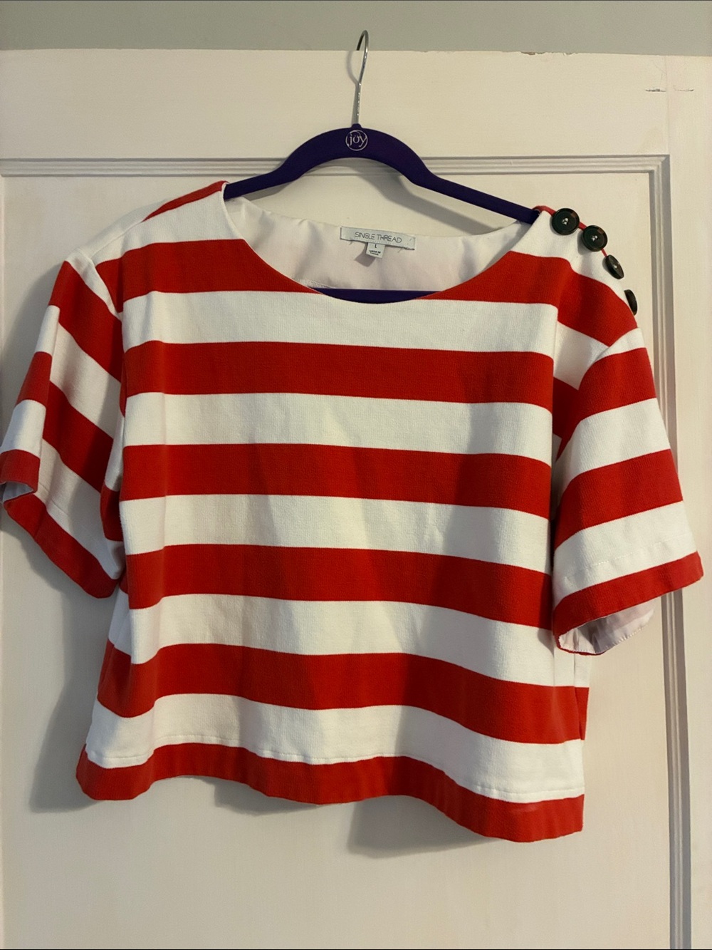 Red & White Striped Short Sleeve Top
